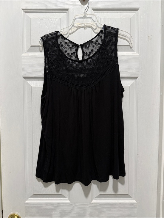 Loveappella Tops - Loveappella Black Lace Yoke Camisole